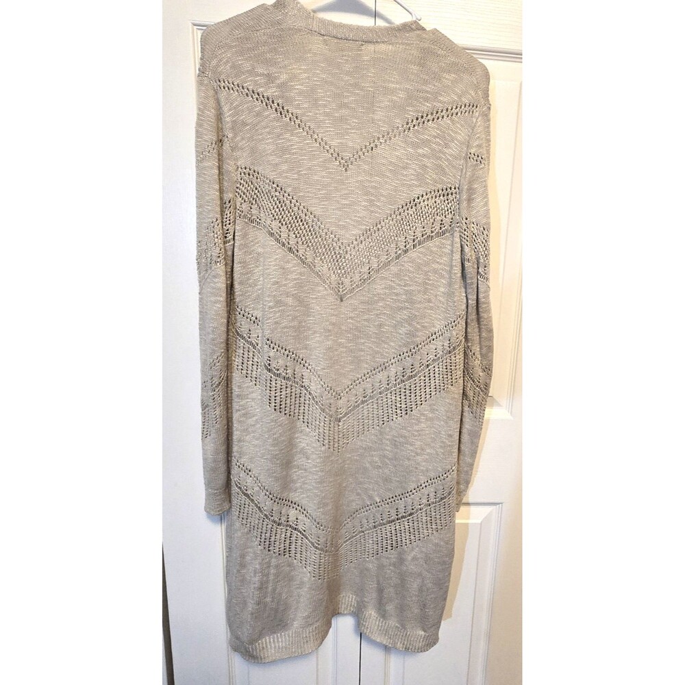 Jessica Simpson Open Front Crochet Knit Long Cardigan SZ XL Beige Boho